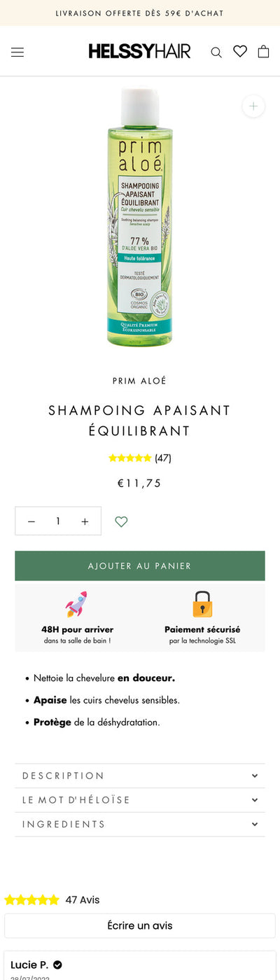 Helsy Hair - Page Produit - Mobile